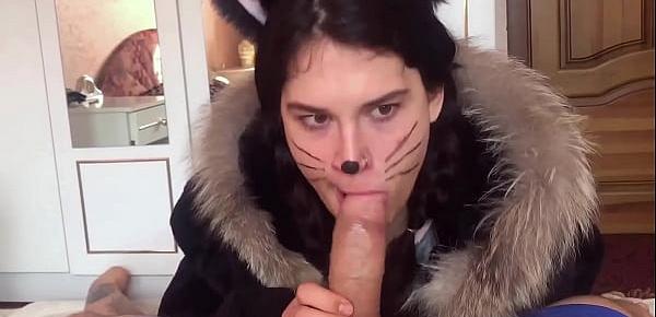  Sweet Kitty Deepthroat Huge Cock - Cum in Mouth